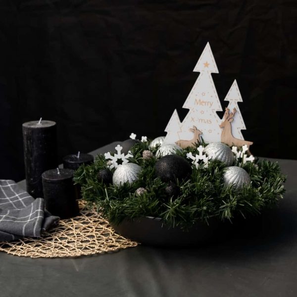 Weihnachtliche Tischdekoration, Keramik Weißtanne, Schwarz