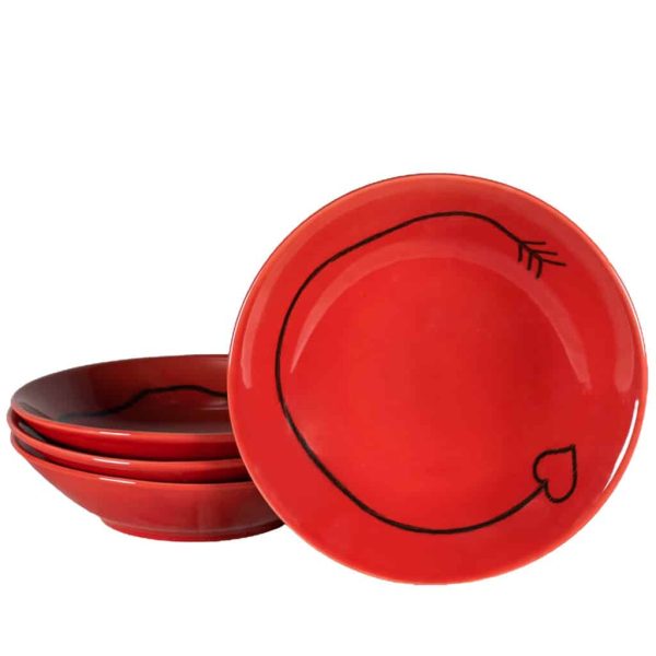 Set aus 6 tiefen Tellern, Cesiro, rund, 21 cm, glänzendes Rot, verziert mit Amors Pfeil
