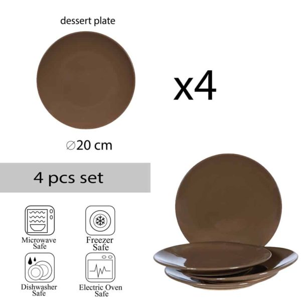 4er-Set Dessertteller, Cesiro, rund, 20 cm, dunkelbraun glänzend