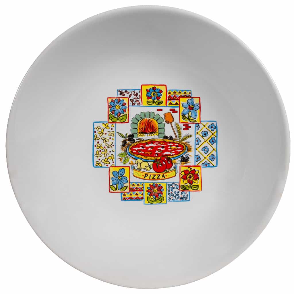 Tiefer Teller, Cesiro,, Cesiro, 21 cm, Weiss mit Blumen und Pizza
