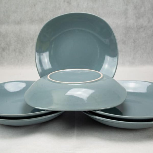 Set mit 6 tiefen Tellern, Cesiro, quadratisch, 23 cm, Glänzendes Bleigrau