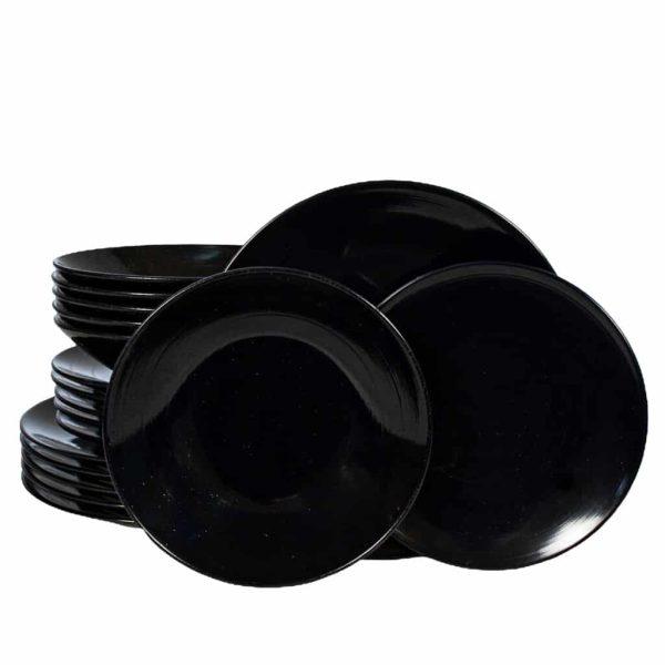 Tafelservice für 6 Personen, 18-teilig, Glänzend schwarz, verziert mit türkisfarbener Spirale