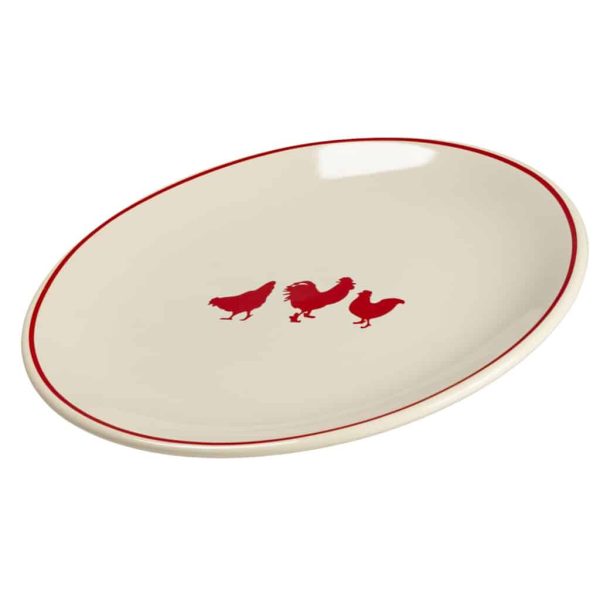 Speiseteller, Cesiro, rund, 26 cm, glänzendes Weiß, verziert mit roten Hühnern