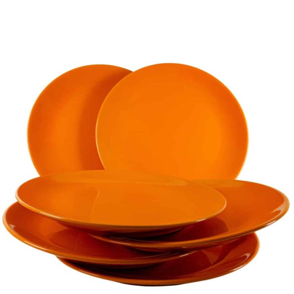 Set mit 6 Speisetellern, Cesiro, rund, 26 cm, Glänzendes Orange