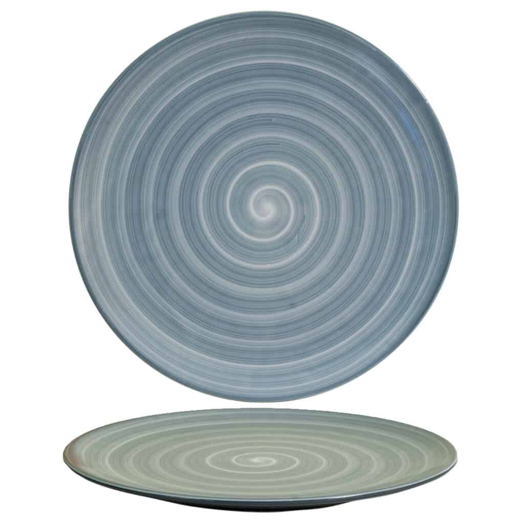 Tafelservice für 6 Personen, 18-teilig, Glänzendes Metallgrau, verziert mit grauer Spirale