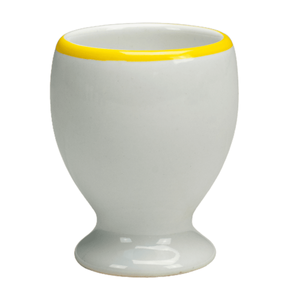 Eierhalter, 6 cm, glänzend weiß mit gelbem Rand